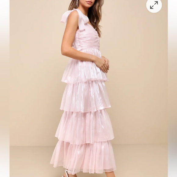 Lulu's Shimmery Pink Tiered Maxi Dress - Picture 3 of 6